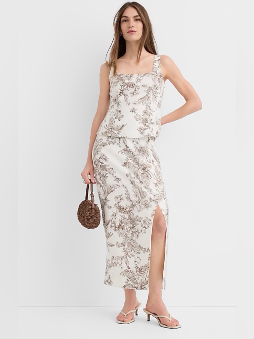 Loft NWT Floral Print Cream Linen Blend Maxi Skirt